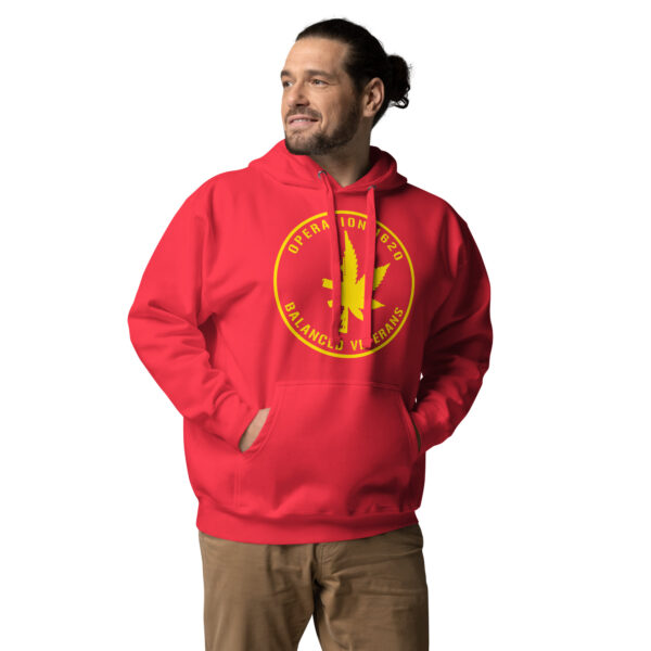Unisex Hoodie Red with Yellow Logo - Image 2
